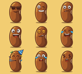 Cute and kawaii bean character emoticon expression illustration set