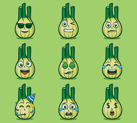 Cute and kawaii fennel character emoticon expression illustration set