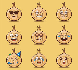 Cute and kawaii garlic character emoticon expression illustration set