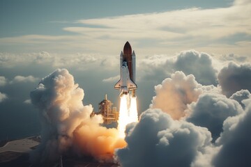  Space Shuttle Flying Over The Clouds, Generative AI 