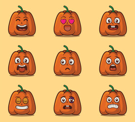 Cute and kawaii pumpkin character emoticon expression illustration set