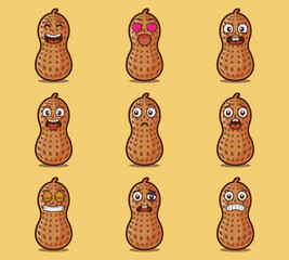 Cute and kawaii peanut character emoticon expression illustration set