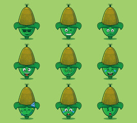 Cute and kawaii corn character emoticon expression illustration set
