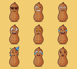 Cute and kawaii peanut character emoticon expression illustration set