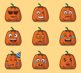 Cute and kawaii pumpkin character emoticon expression illustration set