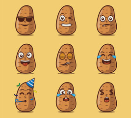 Cute and kawaii potatoes character emoticon expression illustration set