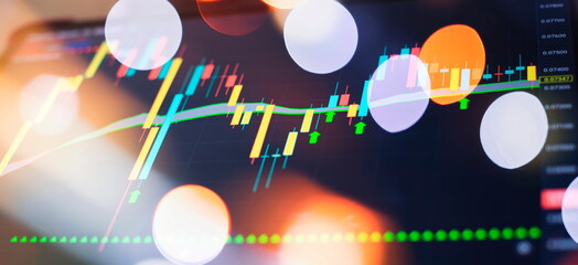 analysis on the monitor of a computer. Fundamental and technical analysis concept.