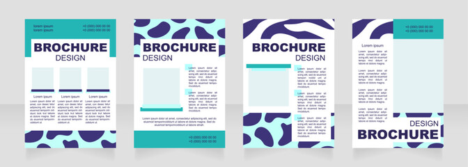 Jaguar and zebra blue blank brochure layout design. Animal print. Vertical poster template set with empty copy space for text. Premade corporate reports collection. Editable flyer paper pages
