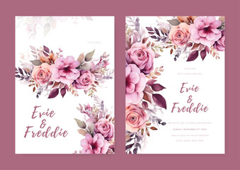 Luxury botanical wedding invitation card template.