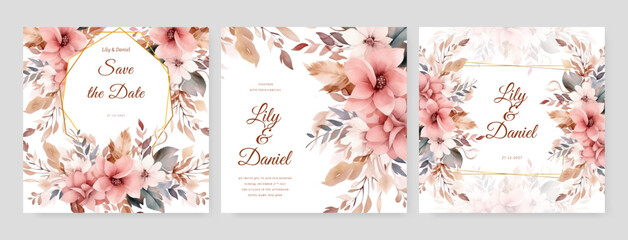 Vector decorative greeting card or invitation design background. Modern card with flower, leaves. Wedding ornament concept. Floral poster, invite.