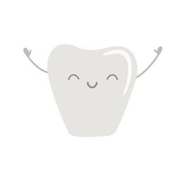 Cheerful smiling tooth. Vector cartoon illustration. Dentistry, stomatology and dental care concept.