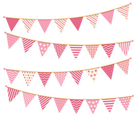 Pink bunting, design elements for decoration of greetings cards, invitations etc