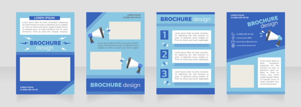 Promotional campaign blue blank brochure layout design. Marketing service. Vertical poster template set with empty copy space for text. Premade corporate reports collection. Editable flyer paper pages