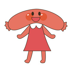 Cute boy in blue trousers and suspenders. Vector illustration.