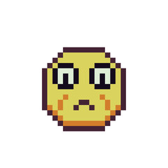 Obraz premium Surprised emoticon with eyes wide open, pixel art icon, cute face, smile cartoon character. 8-bit flat style. Isolated abstract colorful vector illustration.