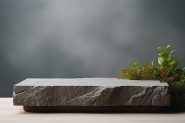 stone podium platform with moss on top of it