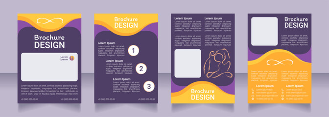Meditation and yoga blank brochure design. Template set with copy space for text. Premade corporate reports collection. Editable 4 paper pages. Roboto Light, Medium, Itim Regular fonts used