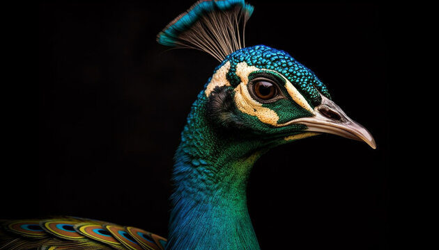 Majestic peacock displays vibrant elegance in nature generated by AI