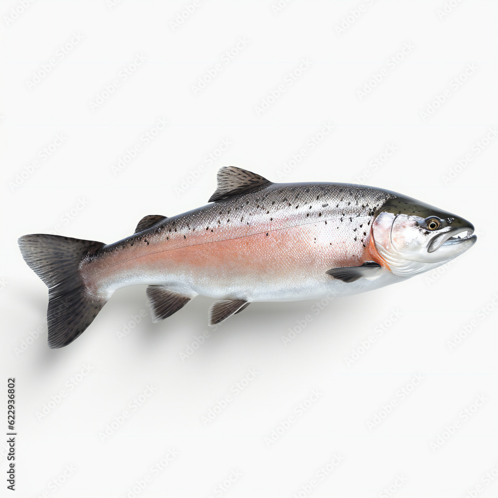 Canvas Prints salmon fish on white background. 3d illustration digital art design, generative ai