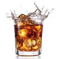 Glass of bourbon whiskey with ice cubes. 3D illustration digital art design, generative AI