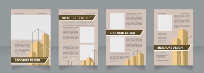 Building skyscrapers blank brochure design. Town buildings. Template set with copy space for text. Premade corporate reports collection. Editable 4 paper pages. Calibri, Arial fonts used
