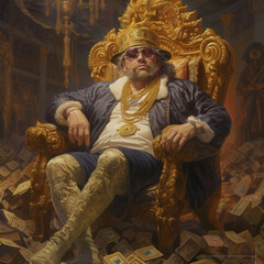 rich man in sitting  chair with money