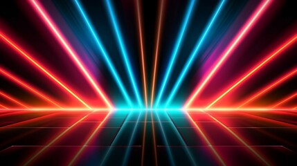 Abstract neon lights background with laser rays, and glowing lines. AI-Generated