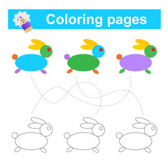 Educational game for children. Go through the maze and color the rabbit according to the pattern.