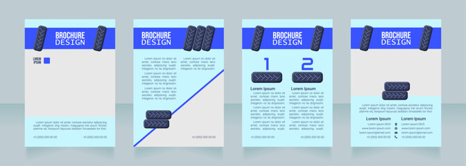 Tire industry blank brochure design. Template set with copy space for text. Premade corporate reports collection. Editable 4 paper pages. Bebas Neue, Lucida Console, Roboto Light fonts used