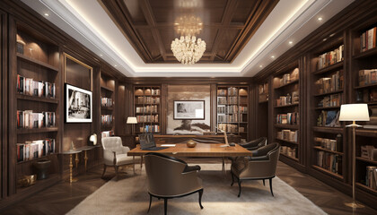 Modern bookshelf in a luxurious home, a perfect space for studying generated by AI