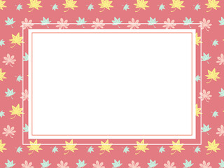 カラフルな秋のもみじ柄の背景イラストと四角いフレーム