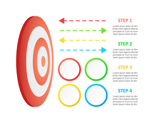 Red shooting target with arrows infographic chart design element set. Abstract infochart. Kit for instructional graphics. Visual data presentation. Calibri Bold, Questrial Regular fonts used