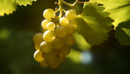 Grape leaf, vineyard, ripe fruit, green growth, organic winemaking generated by AI