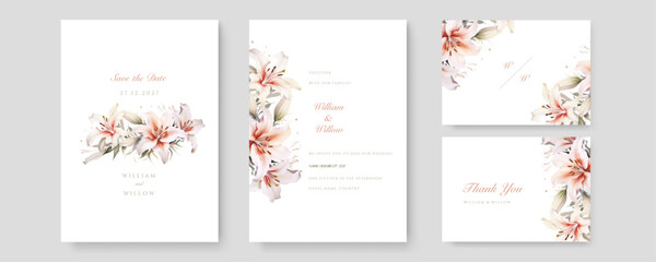 Fototapeta na wymiar wedding invitations with elegant flowers and leaves