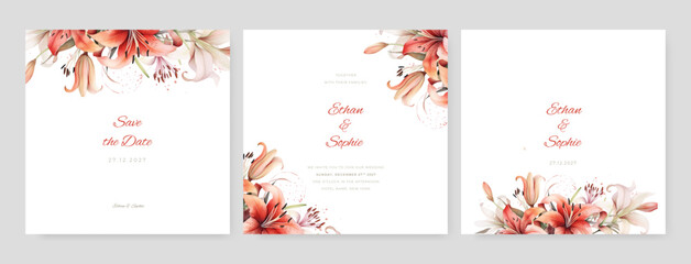 Fototapeta na wymiar vector beautiful hand drawn roses wedding invitation card set