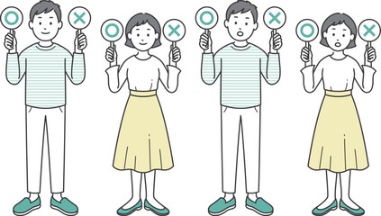 ⚪︎と×の札を上げる成人男女