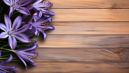 Naklejka premium Bouquet of purple crocus flowers on a wooden background.
