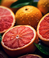 Freshly washed sliced grapefruits