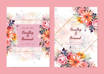 soft floral wedding invitation and menu template