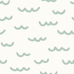 Sea water - Horizontal minimal scribbles of waves forming a seawater pattern in a color palette of mint blue on off-white cream. Great for home decor, fabric, wallpaper, gift wrap, and stationery.