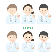 女性医師　３人の表情バリエーション　人差し指と腕組み　4cf