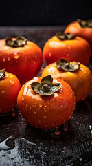 Freshly washed persimmons fruit