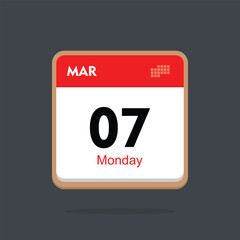Fototapeta premium monday 07 march icon with black background, calender icon