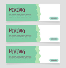 Invitation to hiking web banner design template. Vector flyer with text space. Advertising placard with customized copyspace. Printable poster for advertising. Caveat Brush, Calibri fonts used