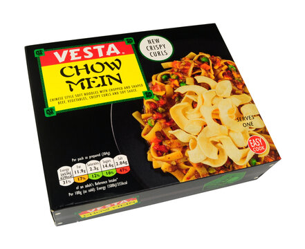 Vesta chow mein, dehydrated Chinese style soft noodles with chopped and shaped beef, vegetables and lentil curls convenience meal