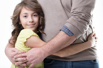 Father-daughter bond; unseen dad, loving embrace