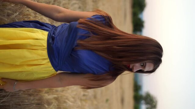blue and yellow dress vertical video. High quality FullHD footage