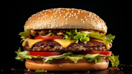 Burger in black background, perfect for advertise