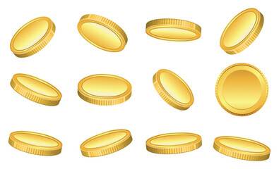 set of realistic gold coin isolated or crypto currency golden or digital currency bitcoin illustration or digital payment currency  etherum litecoin dogecoin to the moon concept. eps vector