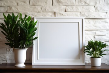 Blank Photo Frame Mockup Template Design With Living room Background Generated AI